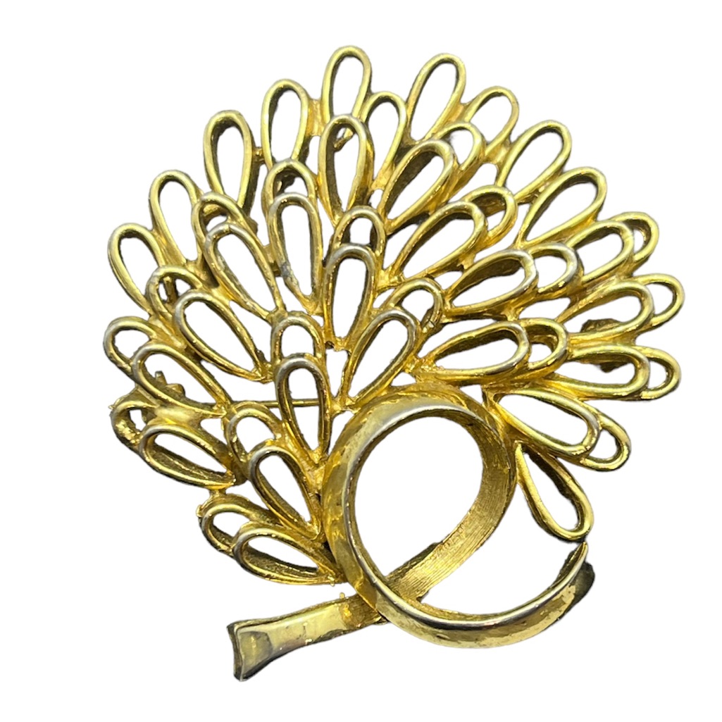 Pell Signed Vintage Gold Tone Abstract Brooch Pin